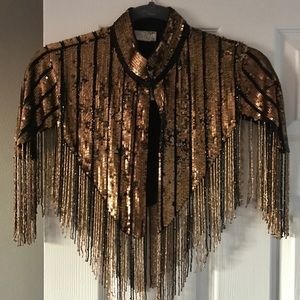 Free people gold fringed cape One Size fits all